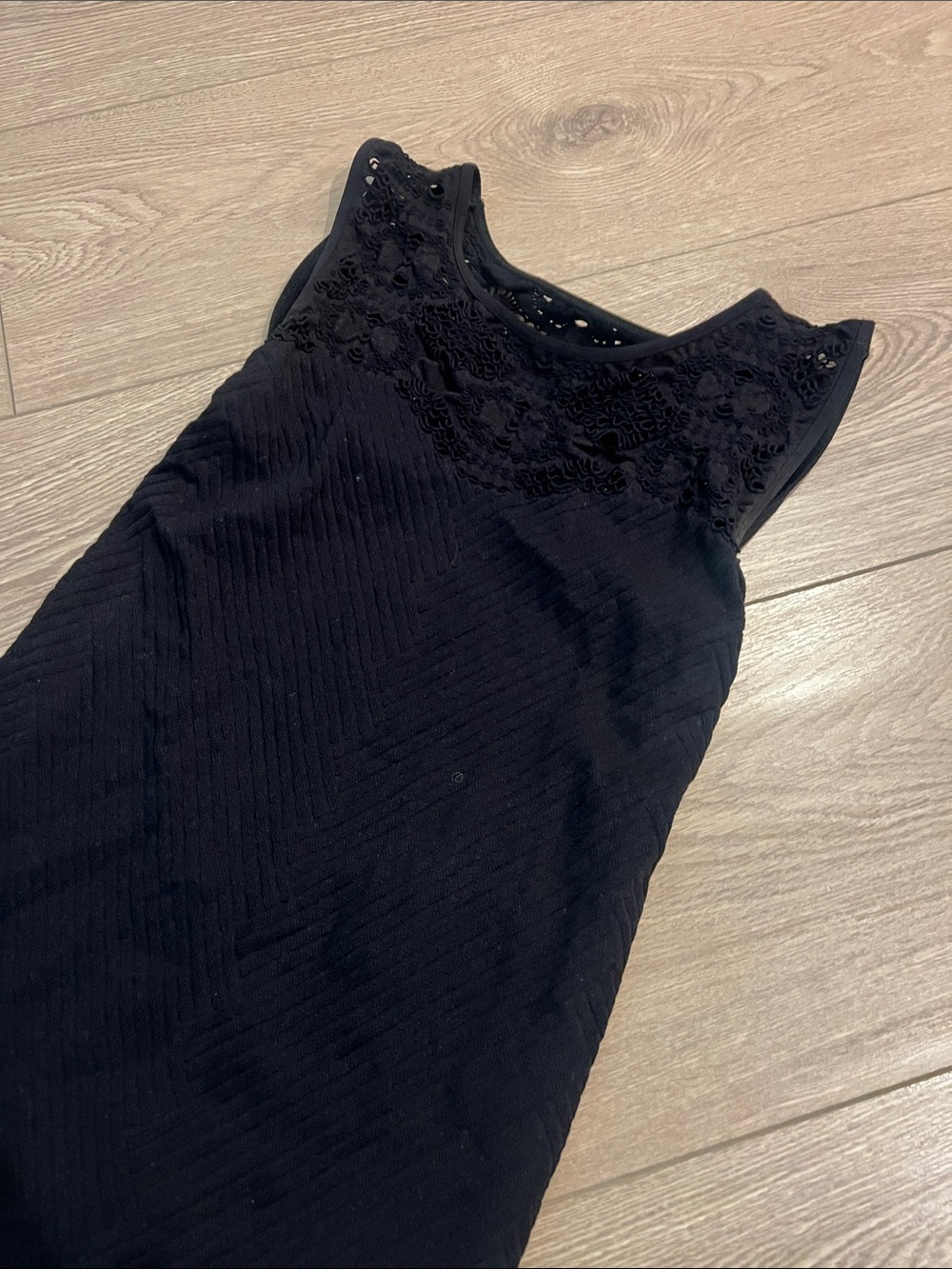 Free People Black Sleeveless Midi Dress with Lace Yoke